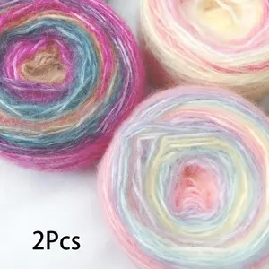 2pcs Long section dyed gradient dreamy colored mohair hand - crocheted hand - blended yarn ball, thick yarn, material kit for scarf, Crochet Set Kit
