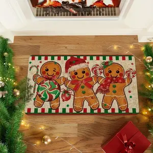 Christmas Decoration Gingerbread Man Door Mat, Indoor Outdoor Entrance Welcome Rug, Holiday Home Decor Carpet, Festive Xmas Mats