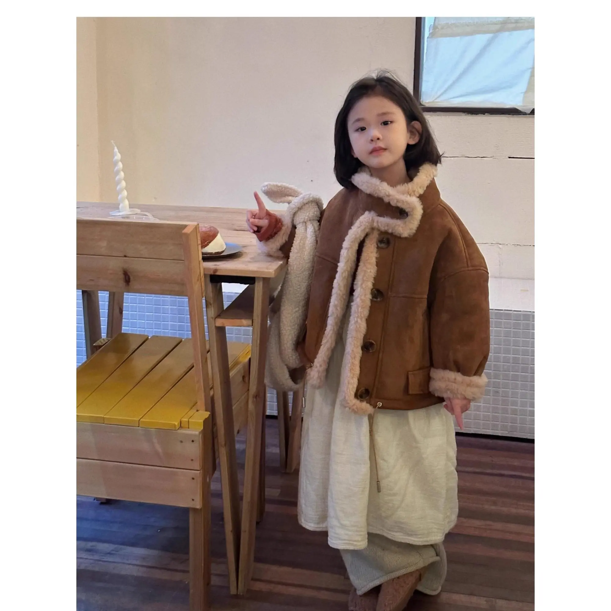 2025 Kids' Fleece-blend Faux Shearling Jacket Ultra-warm Windproof Machine Washable Perfect for Winter Holidays Skiing Daily Wear Ultimate Cold-weather Essential for Trendy Kids Under 12 Winter Jacket for Kids Skiing Gear