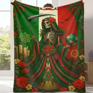Deathly Mexican Mexico Flannel Throw Blanket  Sofa Bed Living Room Bedroom Halloween Holiday Gothic Decor Remembrance Day or as a Unique Gift
