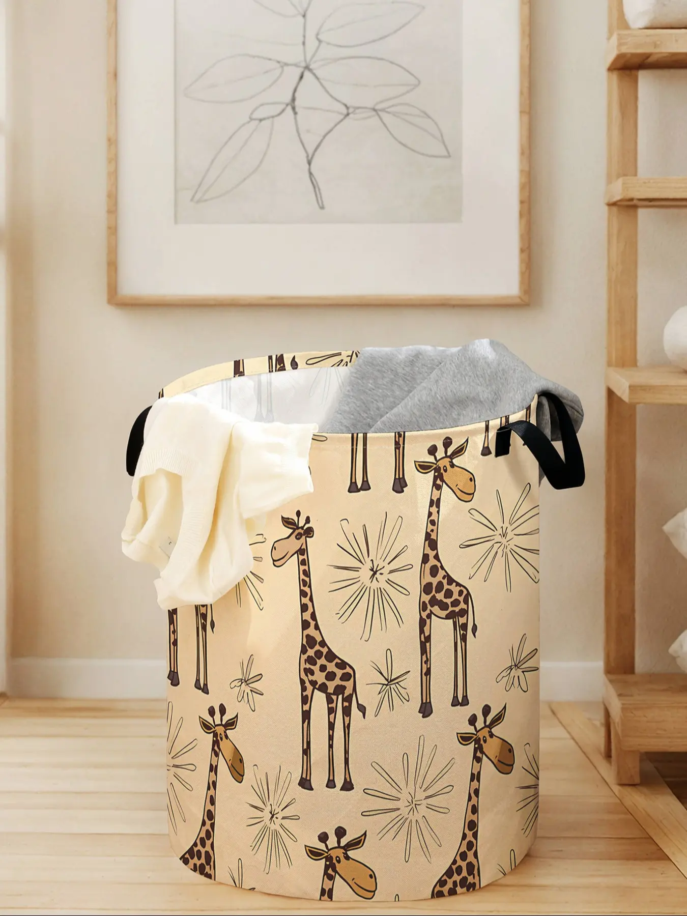 Giraffe Print Laundry Basket with Handle, Durable Foldable Clothes Storage Bin, Large Capacity Toy Organizer for Home Use