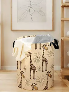 Giraffe Print Laundry Basket with Handle, Durable Foldable Clothes Storage Bin, Large Capacity Toy Organizer for Home Use