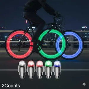 LED Tire Valve Caps with Flashing Lights, 2-Pack Waterproof Wheel Rim Lights for Night Safety, Universal Fit Bike Motorcycle Car Accessories, Colorful Spoke Decor & TPMS Valve Stem Caps