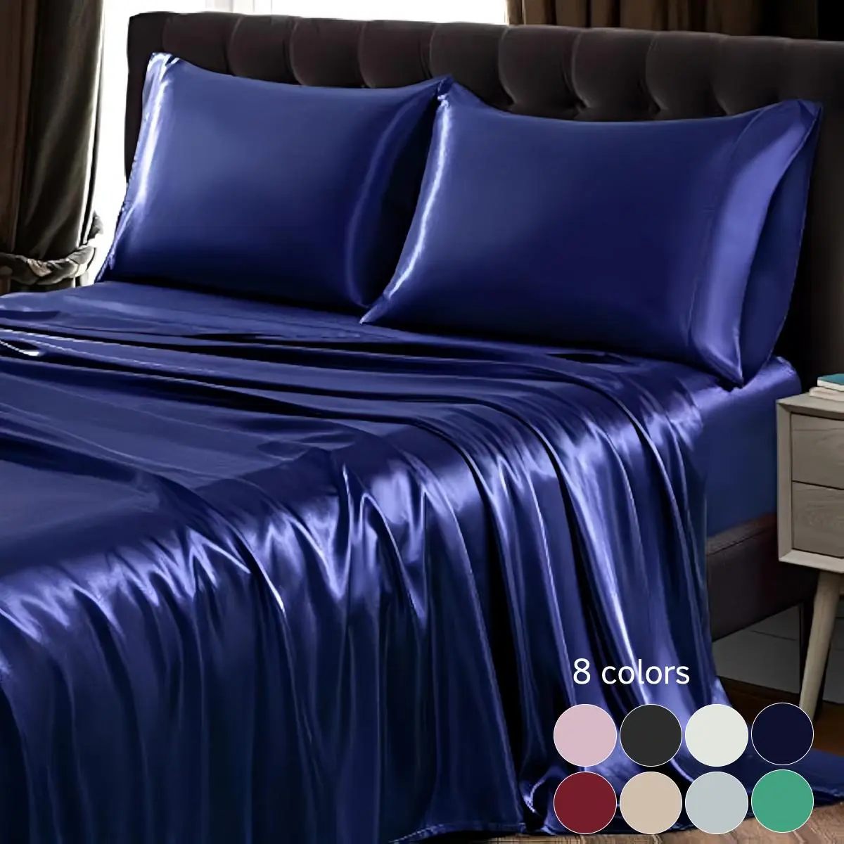 Solid Color Satin Polyester Bedding Set, 3/4 Counts Includes 1 Flat Sheet, 1 Fitted Sheet, and 1/2 Pillowcase without Filler, Soft Mattress Protector, Room Accessories, Satin Bed Sheets, Silky Bedding Sheets