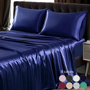 Solid Color Satin Bedding Set, 3/4 Counts Includes 1 Flat Sheet, 1 Fitted Sheet, and 1/2 Pillowcase without Filler, Soft Mattress Protector, Room Accessories, Satin Bed Sheets