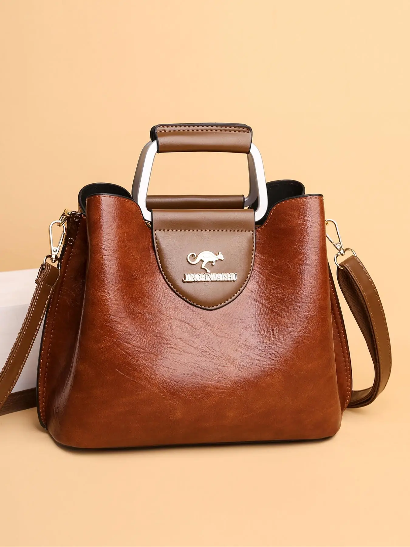 Women's Elegant Plain Color Zipper Handbag, Vintage Pu Leather Crossbody Bag, Trendy Large Capacity Crossbody Bag for Daily Use