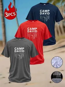 Men's Lightning Stripe Print Short Sleeve T-Shirt Set, Summer Breathable Casual Round Neck Tops, Slim-Fitting Geometric Pattern