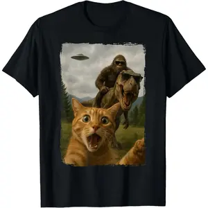 Cotton Graphic Tees Streetwear Gifts  Cat T-Rex Bigfoot Ufo Selfie Men Women T-Shirt