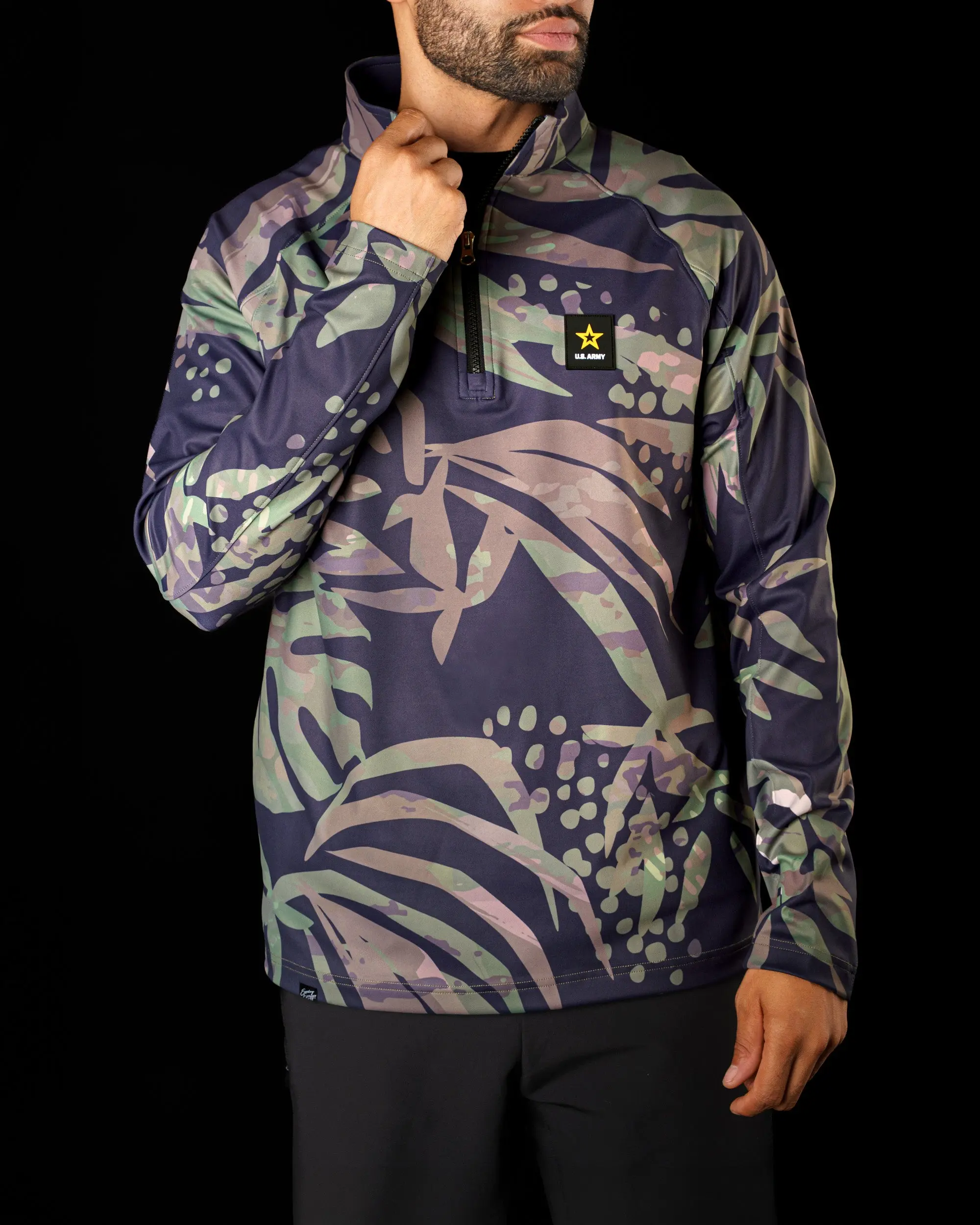 Sunday Swagger Jungle Ops Men's U.S. Army Quarter Zip Jacket - Military Camo, Performance Fabric, Lightweight, Bold Look, Casual Wear
