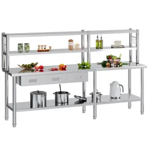 AMERLIFE Stainless Steel Table for Prep & Work Adjustable Shelf for Commercial Kitchen, Restaurant, Hotel, Garage