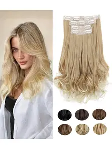 Women's 4-Piece Large Wave Synthetic Curly Hair Clips, Elegant Pear Shape Curled Long Hair Extensions, Suitable for Daily Party Use, Wavy Synthetic Hairpiece