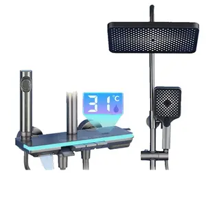 Exposed Shower Systems With Rain Shower And Handheld,Tub Shower Faucet Sets With Digital Temperature Display, Rain Shower Head With Handheld Spray,Complete Shower System Kit Wall Mount