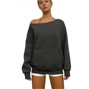 New Arrivals Women's Off the Shoulder Sweatshirt Trendy Oversized Cute Fall Travel Plain Hoodie with Pocket Long Sleeve Casual Top long sleeve tops women clothes for women vintage sweatshirts jacket for women Womenswear Pleated Polyester Solid Cotton Fit