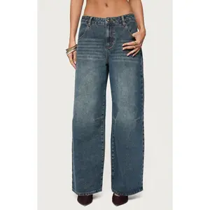 Edikted Women's Santi Low Rise Wide Leg Jeans