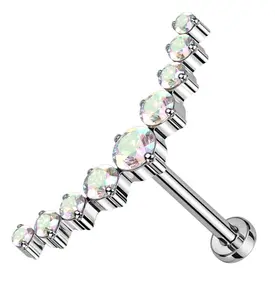 Arc Rainbow Aurora CZ Threadless Titanium Labret