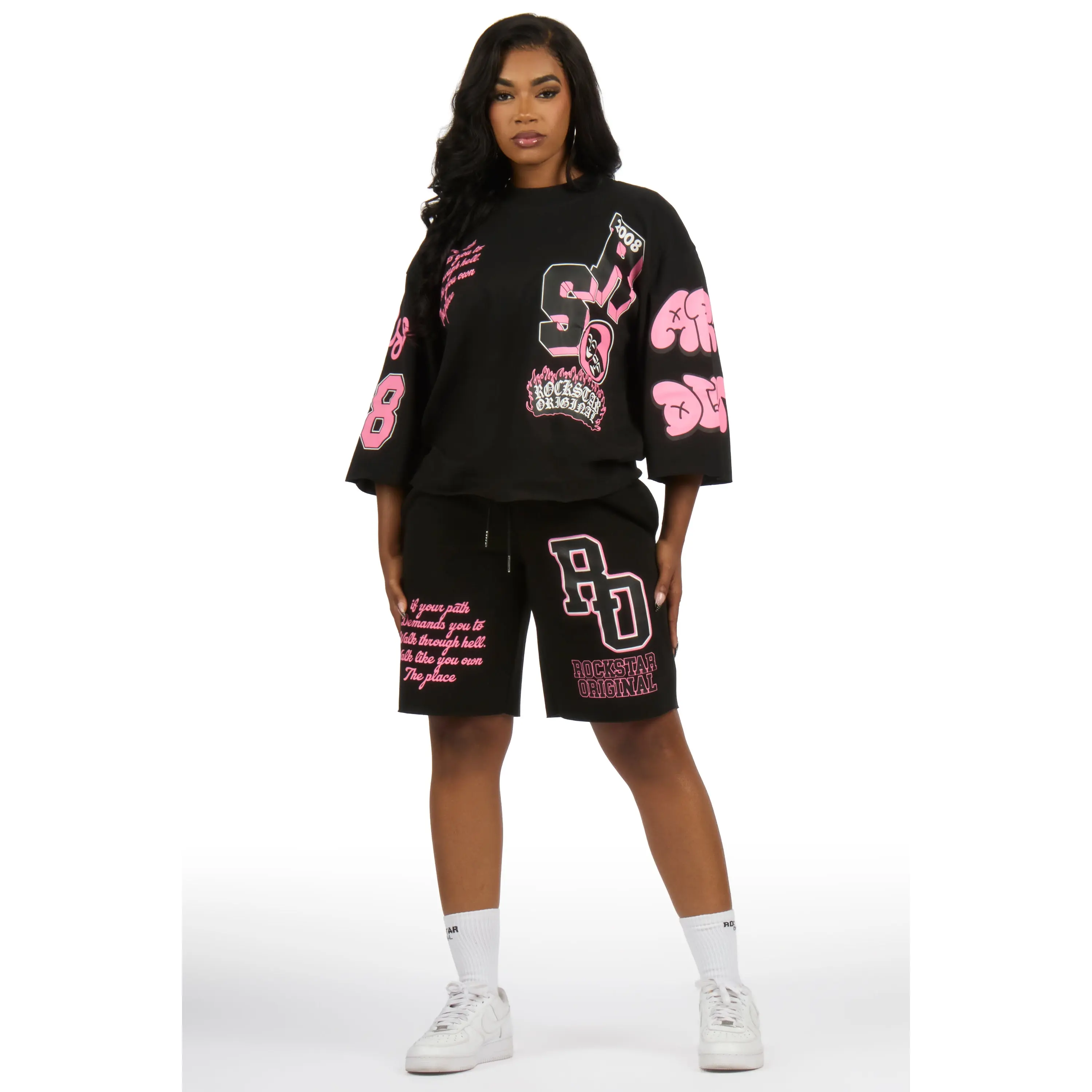 Leslee Black/Pink T-Shirt Short Set