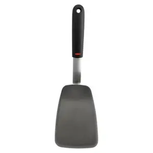 OXO Large Silicone Flexible Turner: Black Cooking Spatula, Dishwasher-Safe, Stainless Steel Handle, 13.3" Length