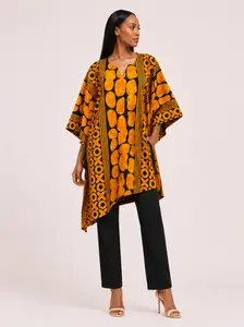 Golden Ember Ankara Kaftan Top – Asymmetrical African Print Tunic
