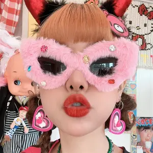 Barbie Sunglasses Headband Female Hot Girl Outfit Trendy Plush Rhinestone Glasses Party Accessory with Glamorous Plush Material and Rhinestone Embellishments