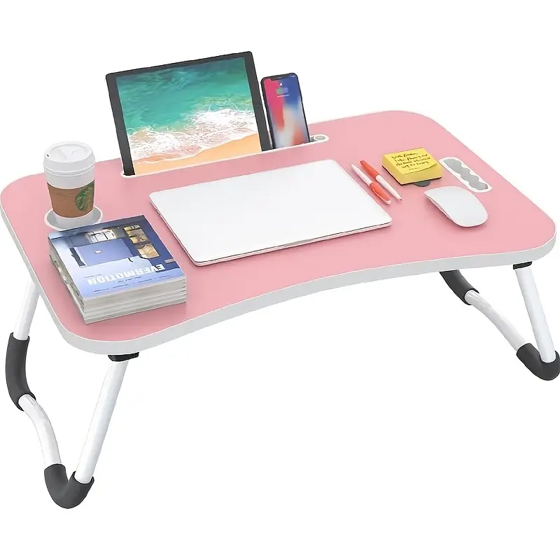 23 Inch Laptop Bed Table, Laptop Desk for Bed, Foldable Laptop Bed Desk, Handle, Desktop Card Slot, Cup Slot, Side Drawer, Portable Laptop Table for E