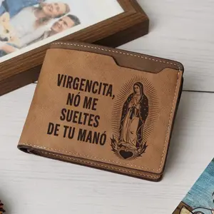 Virgencita No Me Sueltes De Tu Mano Men's Bifold Wallet, Catholic Virgin Mary Leather Wallet, Religious Spanish Quote Gift For Dad Him