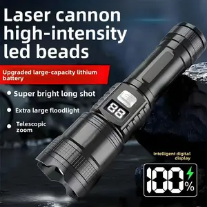 Strong light flashlight retractable zoom digital display outdoor super bright long-range radiation rechargeable upgraded wick lighting flashlight durable build Zoomable led gloves hiking essential car emergency tool waterproof fishing usb