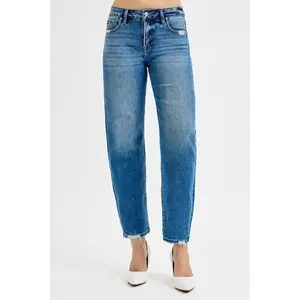 RISEN Tummy Control High Rise Ankle Slim Barrel Jeans