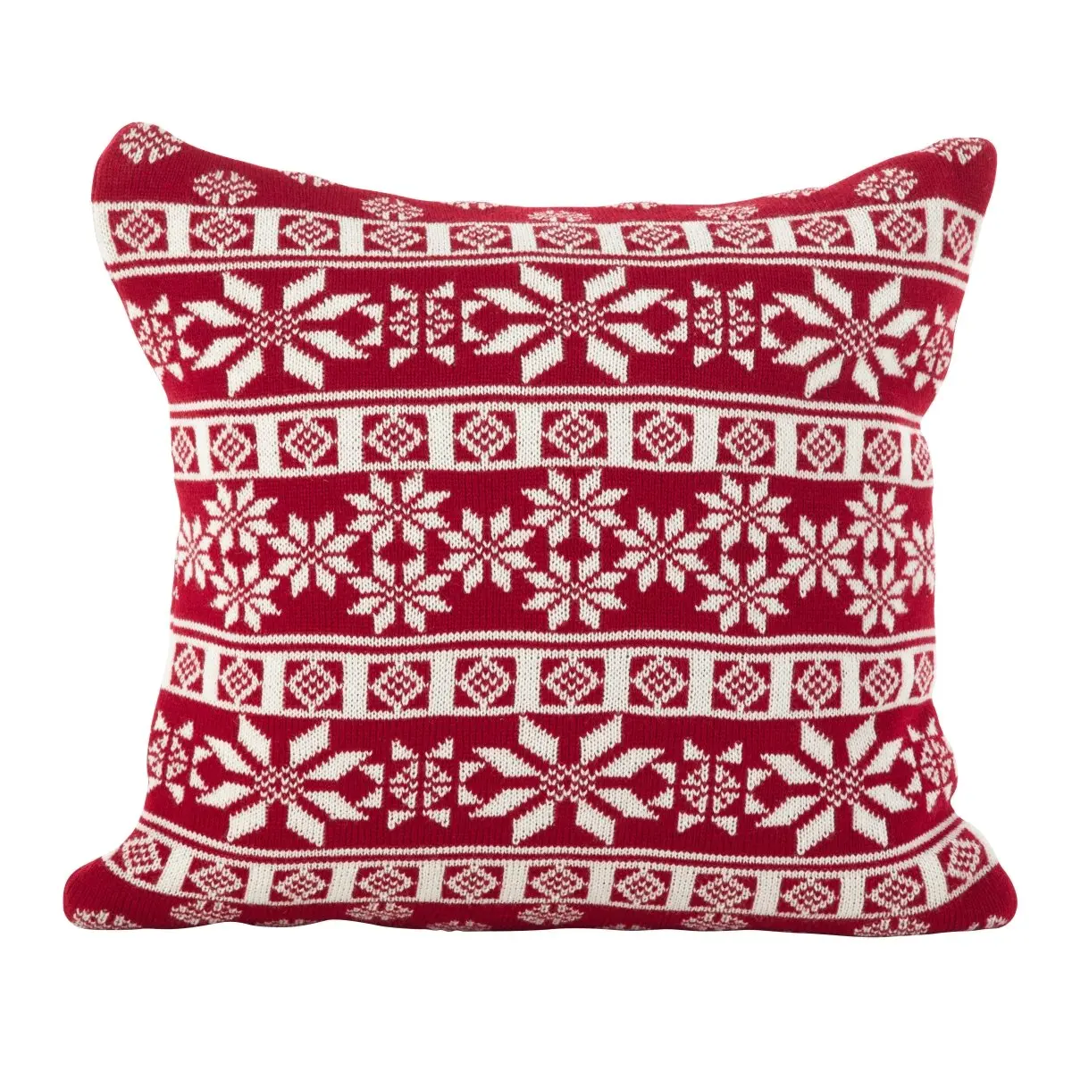 SARO 18-in Square Poly-Fill Decorative Cushion - 100% Acrylic Fiber, Red Snowflake Nordic Design, Holiday Vibe, Cushions for Sofa, Hand Wash Only, Snowflake Design, Creative Decorative Cushion