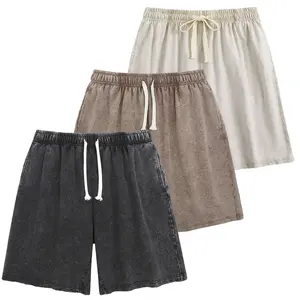 Unisex 1/3 Pack Athletic Sweat Shorts Acid Washed Cotton Elastic Waist Drawstring Gym Workout Jogger Pants with Pockets