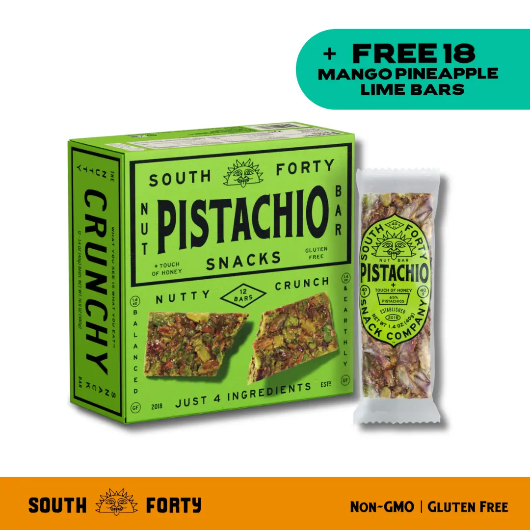 South Forty Snacks Pistachio Crunchy Nut Bars 12 Pack, Premium Healthy Snack Bars, Crunchy Protein Style Energy Bars, Natural Pistachio On-The-Go Snack Flavor Traditional