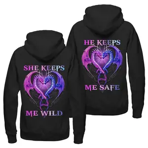 She Keeps Me Wild He Keeps Me Safe Couple Hoodie, Dragon Heart Matching Outfits