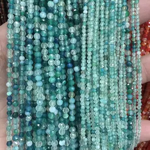 2-3-4mm - Best-selling selected dark green natural faceted agate beads in football shape, polished to be exquisite and beautiful small round beads.Exquisite and gorgeous loose spacer beads, arranged in an artistic and loose manner, present a dazzling vis