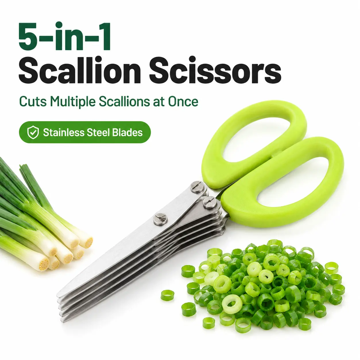 5-Blade Design Coriander Scissors (1 Count) - Rust-Proof Stainless Steel Multi-Blades Herb Cutting Tool with Curved Handle, Pointed Tip, Protective Cover for Daily Cooking, Holiday Gifting (Kitchen Home Supplies)
