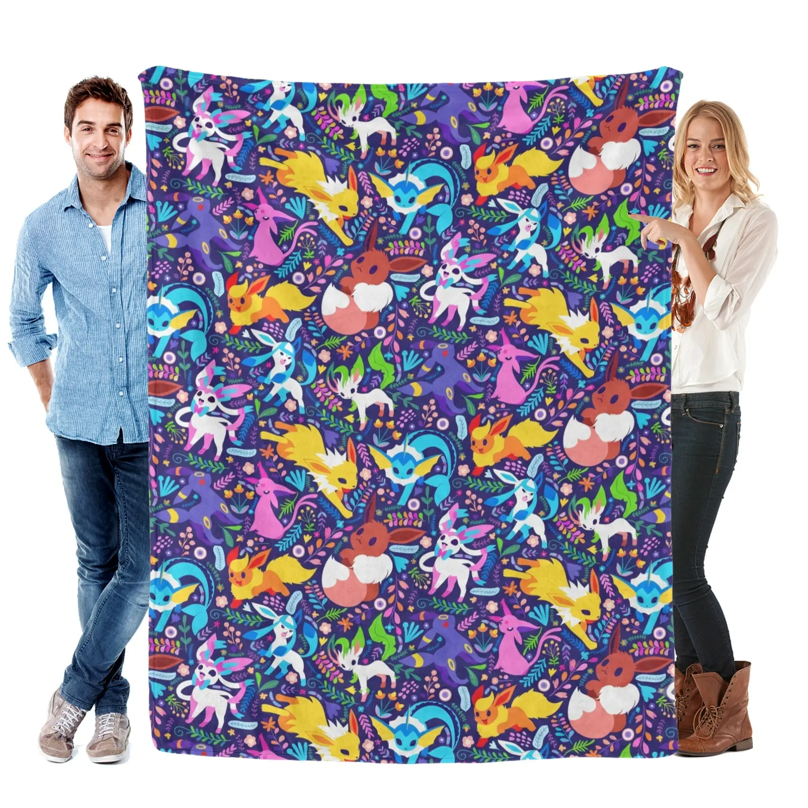 Umbreon Fleece Blanket – Cozy blanket, fun family/baby blanket, Christmas home decor, Eevee evolution blanket, gift for pet fans and anime fans