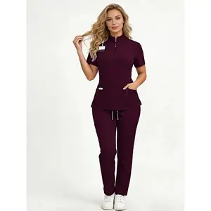Ladies Healthcare Scrub Set with Multi-Pockets, Breathable Quick-Dry Wrinkle-Resistant Fabric, Casual Loose-Fitting Design for Home and Clinic shopping nurse uniform