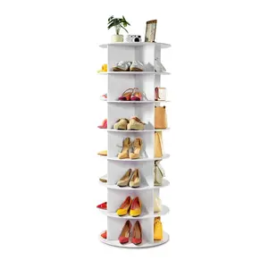 fathersdaygift VEVOR 7 Tiers Rotating Shoe Rack Tower, 360 Spinning Shoe Rack, Revolving Storage Round Carousel Display, Freestanding Lazy Susan Organizer Display for Bedroom, Living Room, Entryway, Closet, White