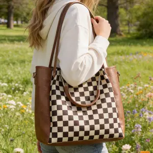 Women's Fashionable 2-Piece Checkered Handbag Set - Large Capacity Handbag, Crossbody Bag for Women, Versatile Use Accessory for Daily Commuting, Summer Vibes tiktokshopspringglowup