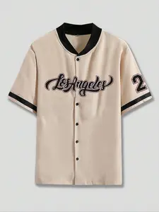 Men's Letter & Number Print Short Sleeve Baseball Jersey, Casual Comfy Regular Fit Baseball Top for Summer, Fashion Men's Top for Daily Wear