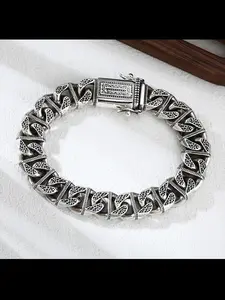 New Vintage Cuban Bracelet, Retro Style Meteorite Pit Design, Unique Antique Look Jewelry, Trendy Fashion Accessory for Women