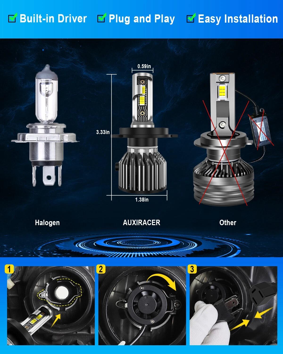 H13 LED Headlights High Low Beam Bulbs Extremely 6000K Bright White 36000LM