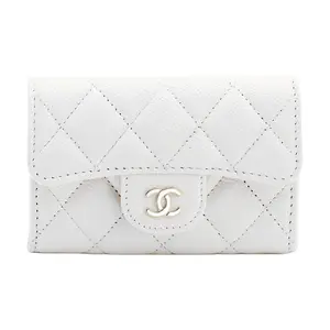 CHANEL 23C Classic Vertical Gold Logo Quilted Lambskin Card Case for Women in White