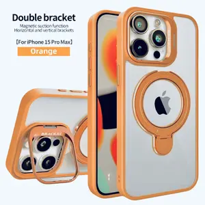 Base More Ultra-Thin Matte Magnetic Phone Case, Metal Lens Frame Stand, 360° Rotating Holder, Shockproof for Apple iPhone Models For iPhone 17 Pro max/16/15/14/13/12 Pro Max Plus, Casing