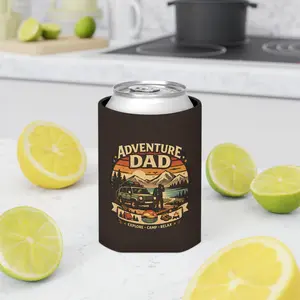 "Adventure Dad" can cooler | Daddy retro stripes, funny beer koozie