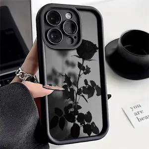 A Minimalist Dark-Themed Black Rose Phone case,Phone Case Suitable for IPhone11/12/13/14/15/16/17 Pro Promax Air Plus,Shockproof Silicone TPU Bumper Drop Protection Soft Cover