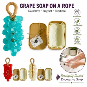 Grape Soap on a Rope – Aromatherapy Decorative Fruit Soap Bar Tea Tree / Rose / Jasmine Handcrafted scented soap with spa-like aroma  designed for daily hand washing air refreshing and elegant home décor thoughtful gift