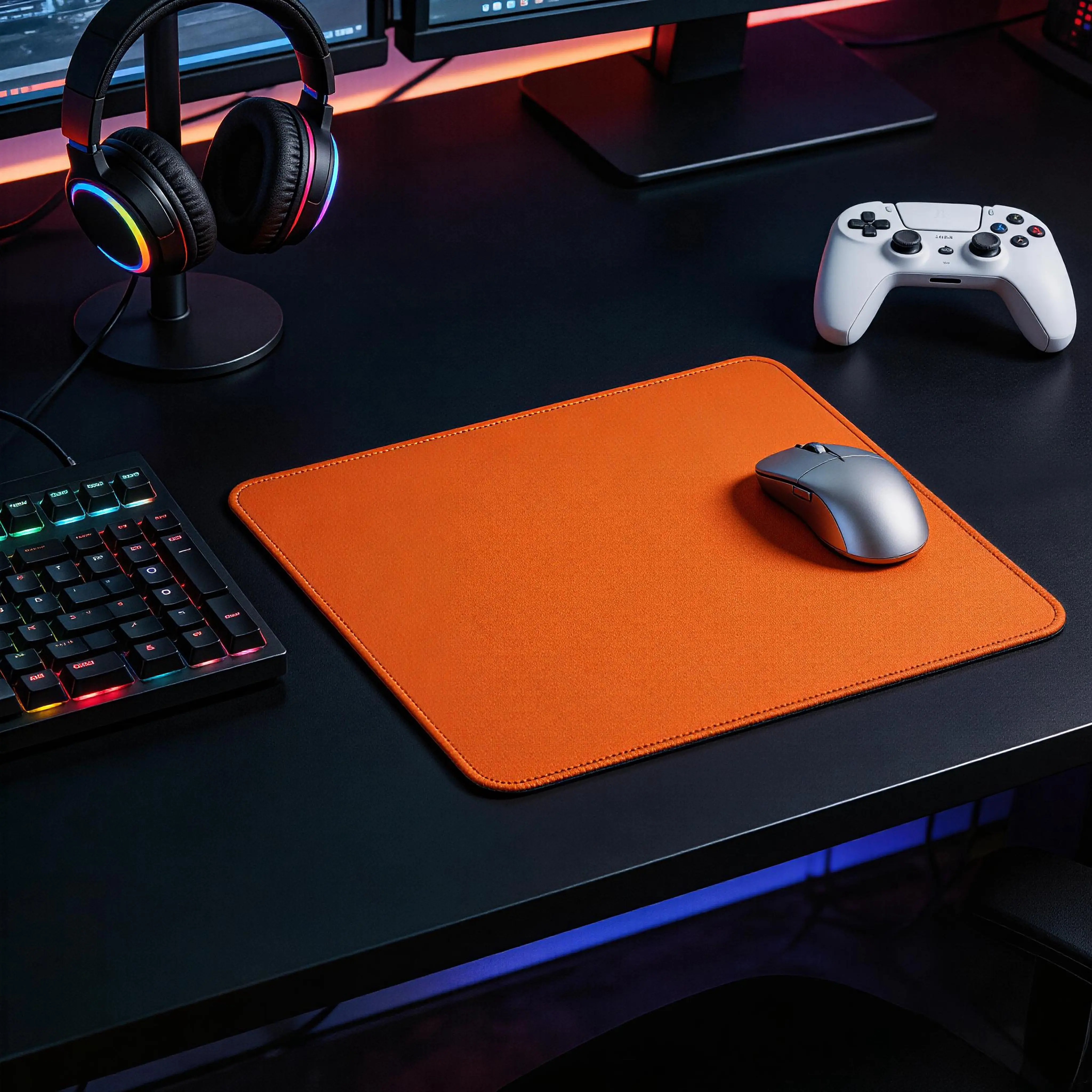 Bargain Sale at a Loss 4mm Super Thick Vibrant Orange Solid Color Desk Mat Premium Stitched Edges Non-Slip Base for Office & Gaming Smooth Surface Water-Resistant Easy to Clean