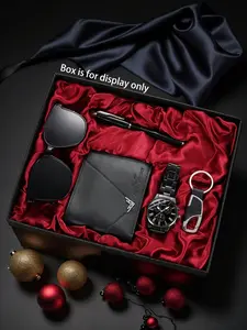 This 5-piece men's casual business watch set includes sunglasses, a wallet, keys, and a pen; it's an excellent gift and party present for men Accessories Set