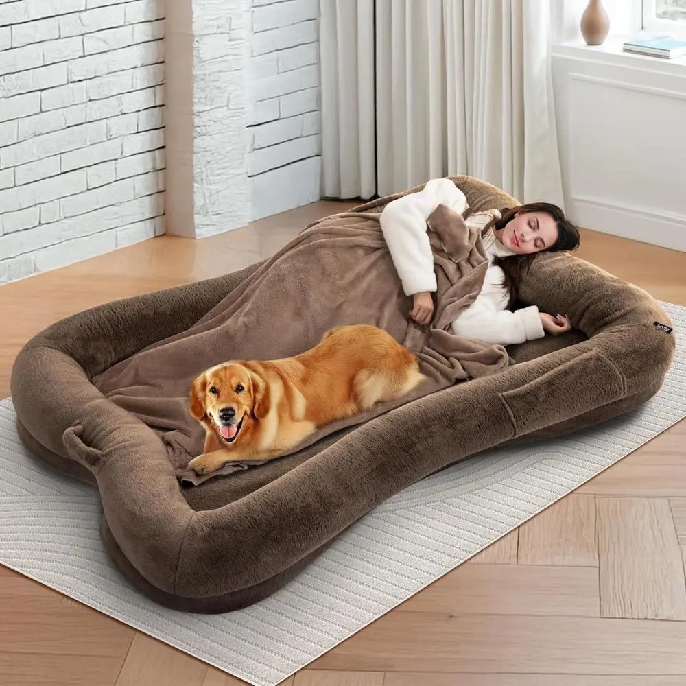 Redlife Human Dog Bed, 72"×48"×10" Human Dog Bed with Blanket and Side Pocket, Extra Large Human Dog Bed for Adult, Waterproof D