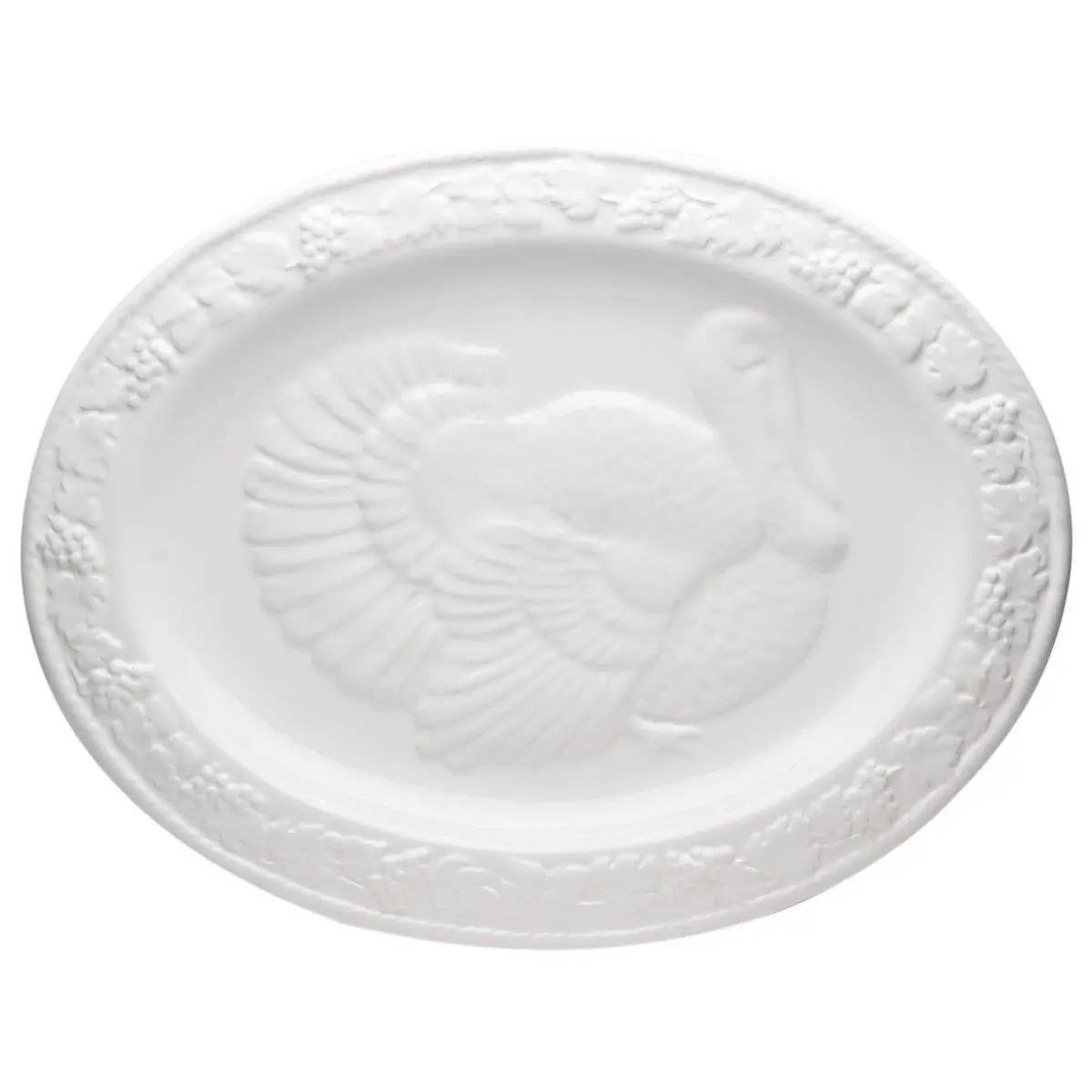 Ceramic Traditional Oval Turkey Serving Platter, 17.75x13.75 in, Classic Vanilla White, Kitchen Tableware