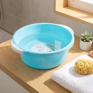 Thick Round Plastic Wash Basin Set of Two, Portable Hand Washing and Foot Bath, Bathroom Accessory, Durable Home Design, Easy Clean Material